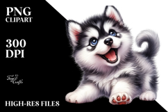 Watercolor Baby Siberian Husky PNG Product Image 2