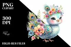 Smiling Baby Peacock Dressed in Whimsical Flowers | Clipart Product Image 3