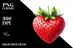 Watercolor Strawberry Heart with Half Moon PNG Product Image 2