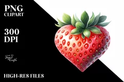 Watercolor Strawberry Heart with Half Moon PNG Product Image 2