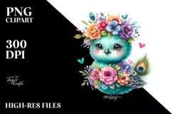 Smiling Baby Peacock Dressed in Whimsical Flowers | Clipart Product Image 1