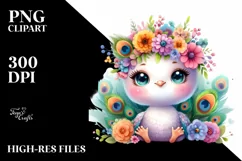 Smiling Baby Peacock Dressed in Whimsical Flowers | Clipart Product Image 1