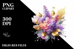 Vibrant Bouquet with Gold Foil Lilac | Sublimation | Clipart Product Image 3