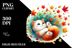 Colorful Cute Cat with Autumn Leaves, Transparent PNG Product Image 3