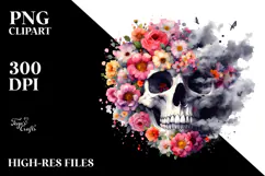 Colorful Skull Flower Painting, PNG Product Image 2