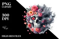 Colorful Skull Flower Painting, PNG Product Image 2