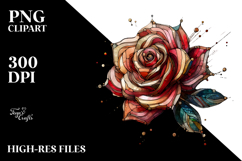 Wooden Stained Rose with Golden Insertions, PNG Product Image 2