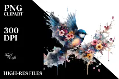 Grunge Bird Flower Painting, PNG Product Image 2