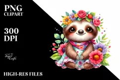 Cute Baby Sloth Dressed in Whimsical Flowers | Sublimation | Product Image 1