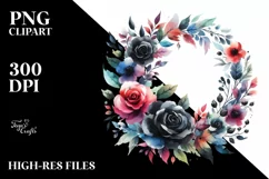 Colorful Abstract Bouquet with Black Roses PNG Product Image 2