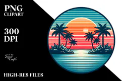 Retro Tropical Island Sunset PNG Product Image 2