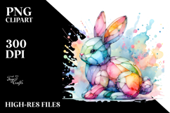 Vibrant Bunny on Splashy Background PNG Product Image 2
