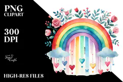 Simple Watercolor Rainbow with Hearts PNG Product Image 2