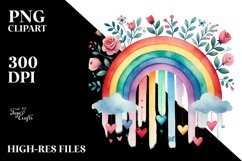 Colorful Watercolor Rainbow with Hearts PNG Product Image 2
