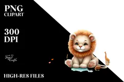 Cute Lion in Front of Rainbow, Whimsical Watercolor PNG Product Image 2