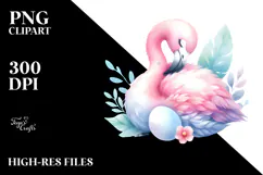 Cute Flamingo Sleeping Watercolor Clipart Product Image 2