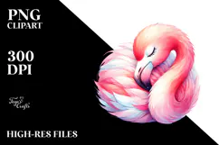 Cute Flamingo Sleeping Watercolor Clipart Product Image 2
