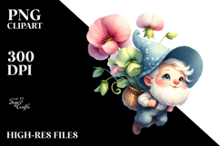 Watercolor Cute Gnome with Sweet Pea, High-Res PNG Product Image 2