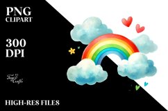 Simple Washed Watercolor Clouds with Rainbow Product Image 2
