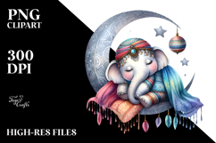 Vibrant Summer Baby Elephant Sleeping on Moon PNG Product Image 2
