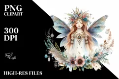 Detailed Boho Fairy Watercolor Clipart Product Image 1