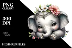 Baby Elephant Watercolor Cute PNG Product Image 2