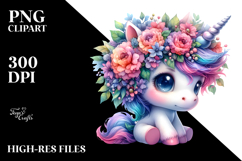 Cute Baby Unicorn with Floral Wreath PNG Product Image 2
