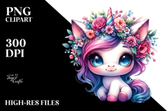 Vibrant Unicorn with Floral Wreath PNG Product Image 2