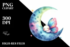 Colorful Watercolor Cute Butterfly Moon | Sublimation | Product Image 3