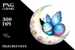 Colorful Watercolor Cute Butterfly Moon | Sublimation | Product Image 1
