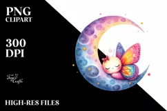 Colorful Watercolor Cute Butterfly Moon | Sublimation | Product Image 1