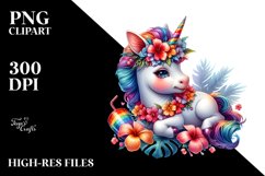 Colorful Baby Unicorn with Lei PNG Product Image 3