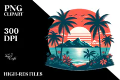 Retro Tropical Island Sunset PNG Product Image 2