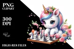 Cute Baby Unicorn Play Chess | Clipart Product Image 3