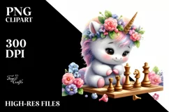 Cute Baby Unicorn Play Chess | Clipart Product Image 3