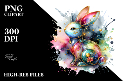 Colorful Bunny Made of with Golden Insertions, PNG Product Image 2