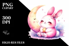 Colorful Cute Baby Bunny with Moon | Clipart Product Image 3