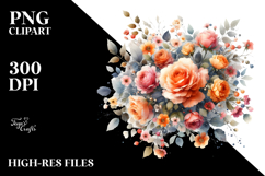 Colorful Watercolor Orange Roses PNG Product Image 2