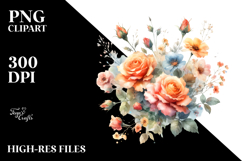 Colorful Watercolor Orange Roses PNG Product Image 2