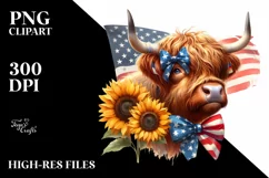 Highland Cow Portrait Wearing Bow | Clipart Product Image 1