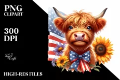 Highland Cow Portrait Wearing Bow | Clipart Product Image 1