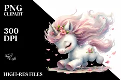 Baby Unicorn Tumbling with Spring Petals, PNG Product Image 3