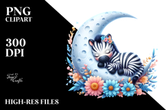Whimsical Baby Zebra Sleeping on Moon, PNG Product Image 2