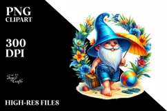 Summer Gnome with Azzure Accents on Beach | Sublimation | Product Image 1