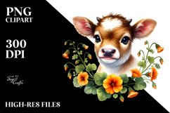 Smiling Baby Highland Cow with Nasturtium Product Image 2