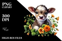 Smiling Baby Highland Cow with Nasturtium Product Image 2