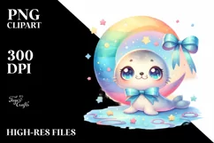 Cute Baby Ribbon Seal with Moon | Clipart Product Image 1