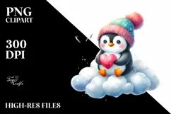 Colorful Cute Penguin Heart Sitting on Cloud, PNG Product Image 2
