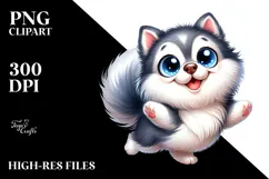 Happy Cartoon Siberian Husky PNG Product Image 2