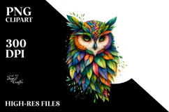 Vibrant Watercolor Owl PNG Product Image 2